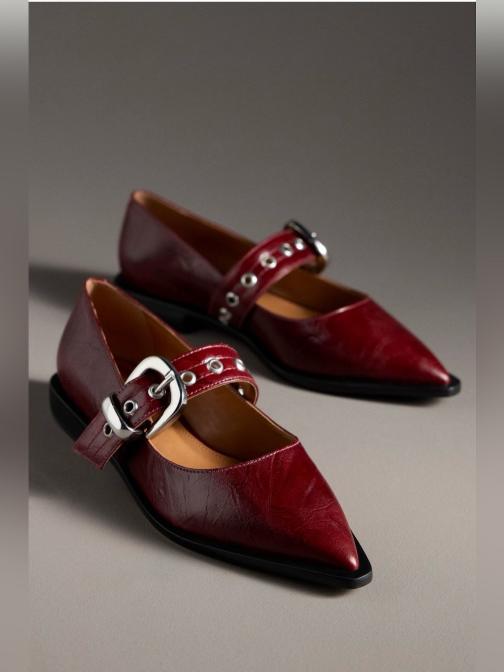 Anthropologie Maeve Pointed-Toe Moto Mary Jane Flats
